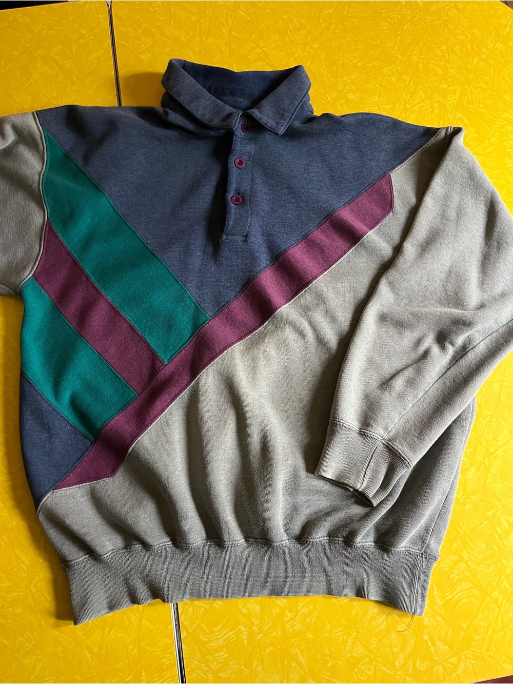 Vintage Colorblock Grandpa style Crewneck Sweater